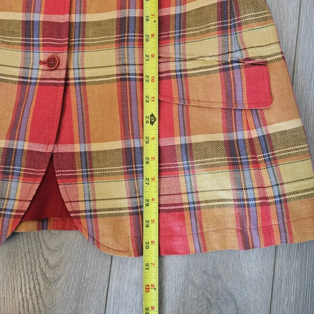 Faconnable Albert Goldberg Womens Red Plaid 100% Linen Blazer Jacket Large